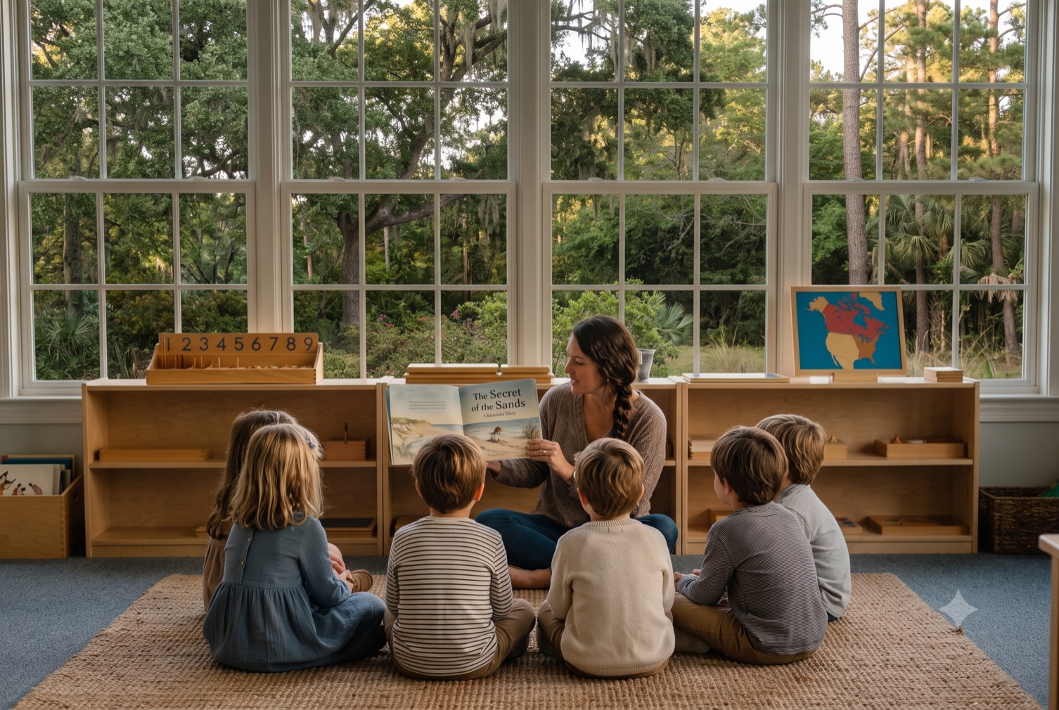 Story time on the classroom rug